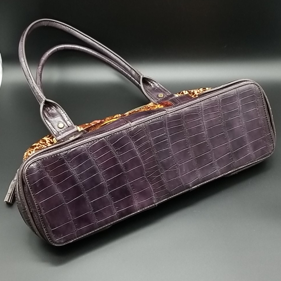 Liz Claiborne Velvety Velour Plum, Brown, Rose and Cream Shoulder Bag - Picture 11 of 16